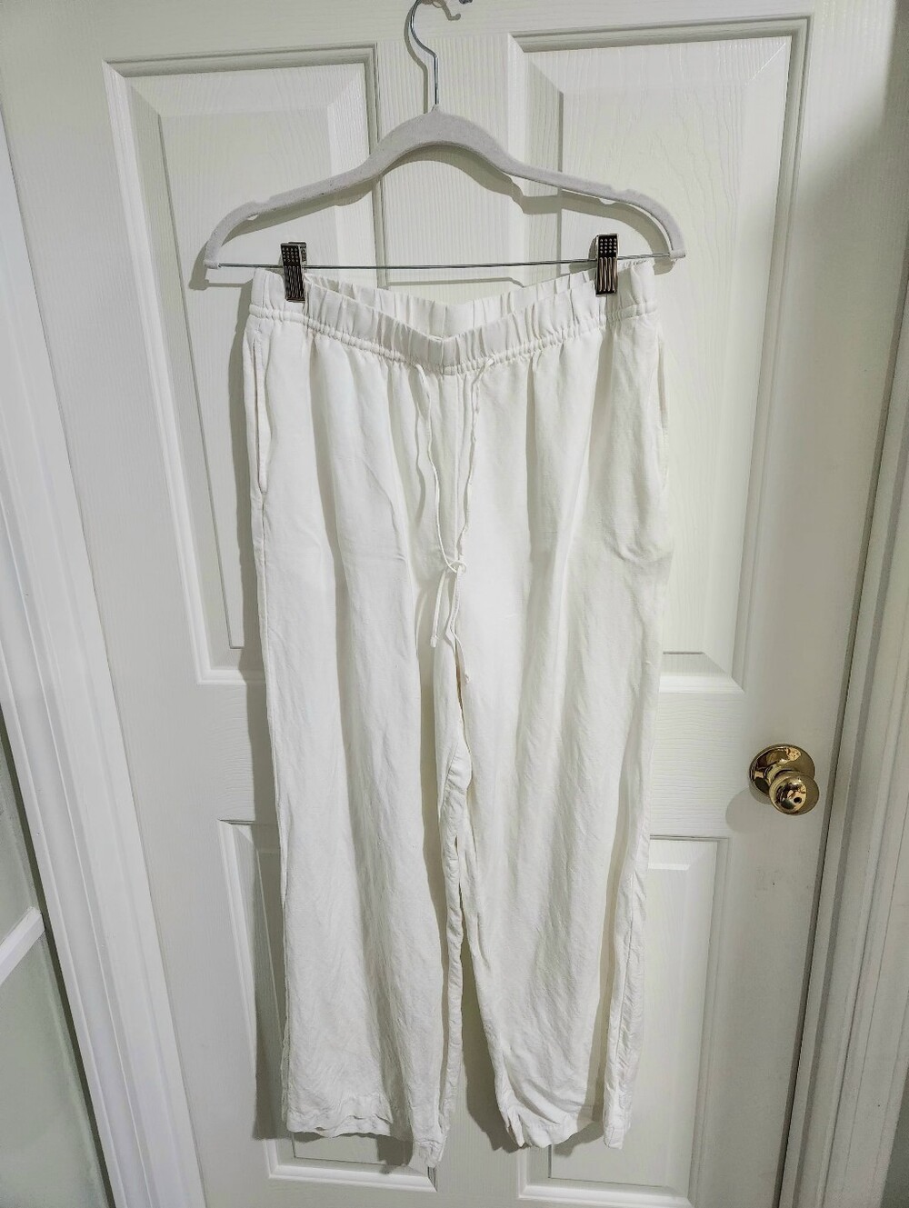 H&M Casual White Drawstring Linen-Blend Pants